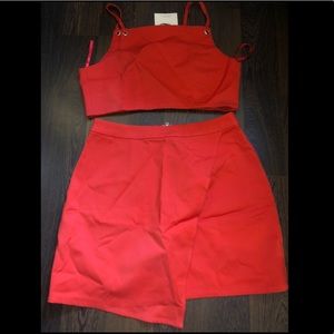 new with tags super down red crop and skirt set
